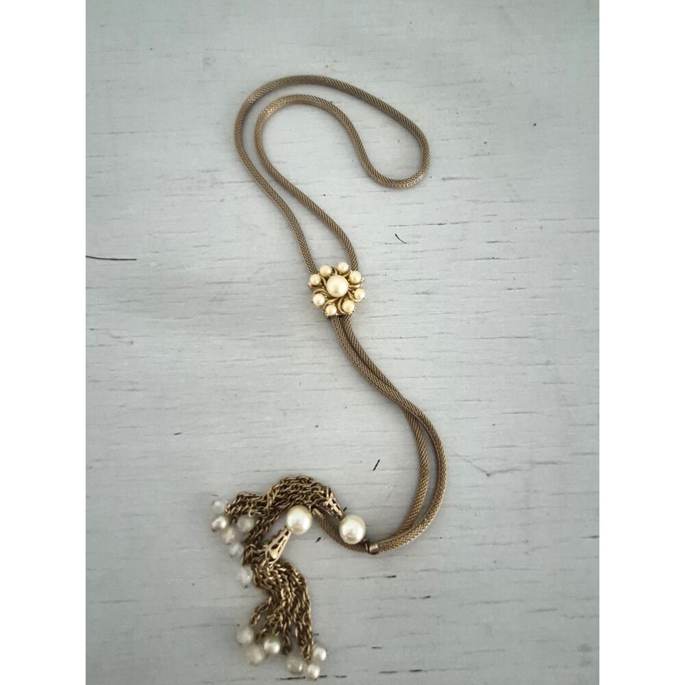 Vintage Hope Chest Faux Pearl Lariat Adjustable Slider Necklace